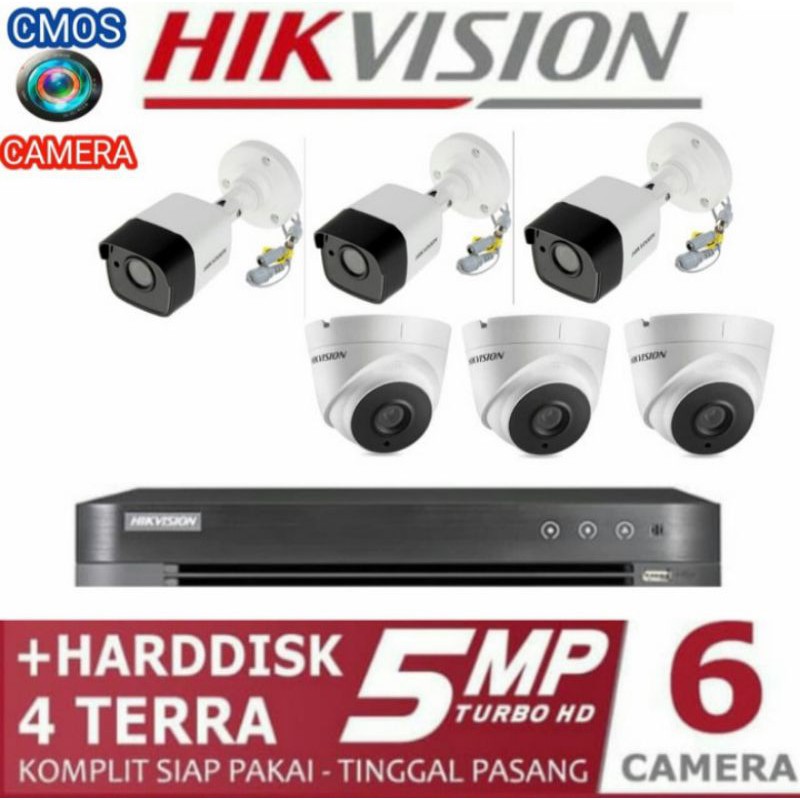 PAKET CCTV HIKVISION 5MP 8 CHANNEL 6 CAMERA KOMPLIT + HARDDISK 4 TERRA