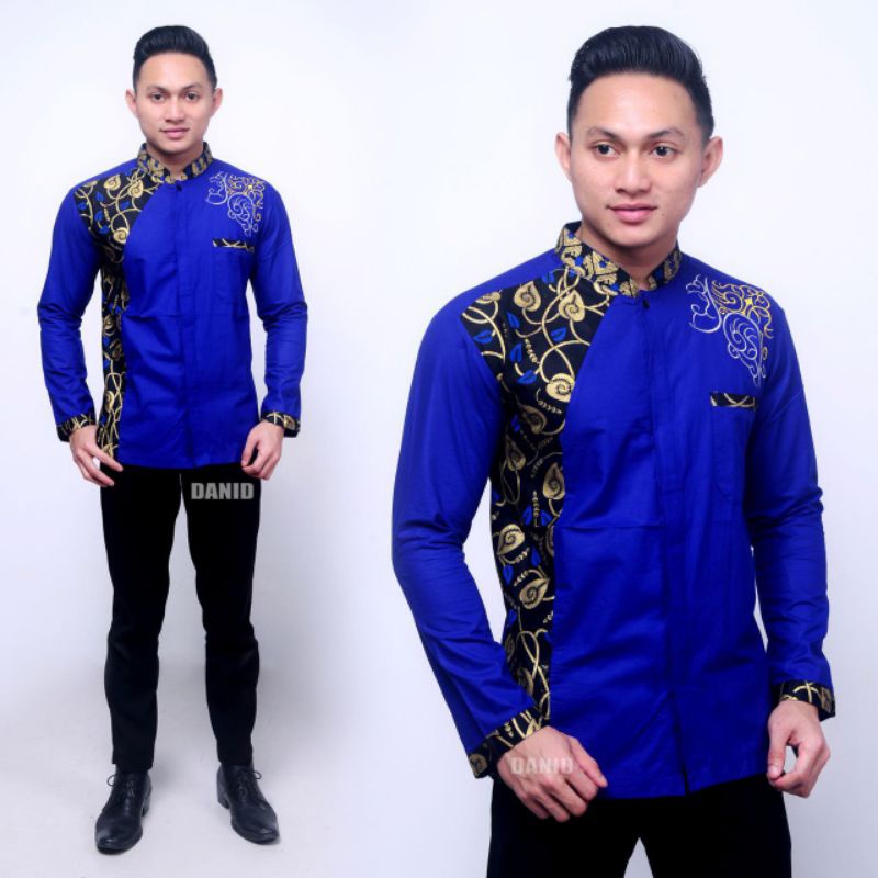 Bisa COD Baju Koko Pria Lengan Pendek Terbaru Batik Bordir Ukuran Dewasa // BAJU KOKO KEKINIAN WARNA BIRU MUDA //BAJU KOKO KOMBINASI BATIK BORDIR ini