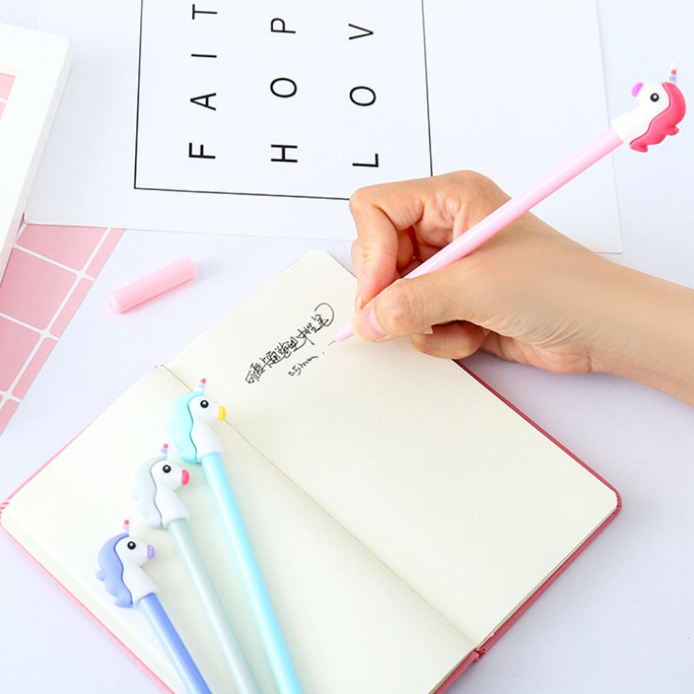 【TK】4 Patterns Cartoon Unicorn Gel Pen Kawaii Stationery 0.5 MM Cute Pen Black Ink School Office Supply