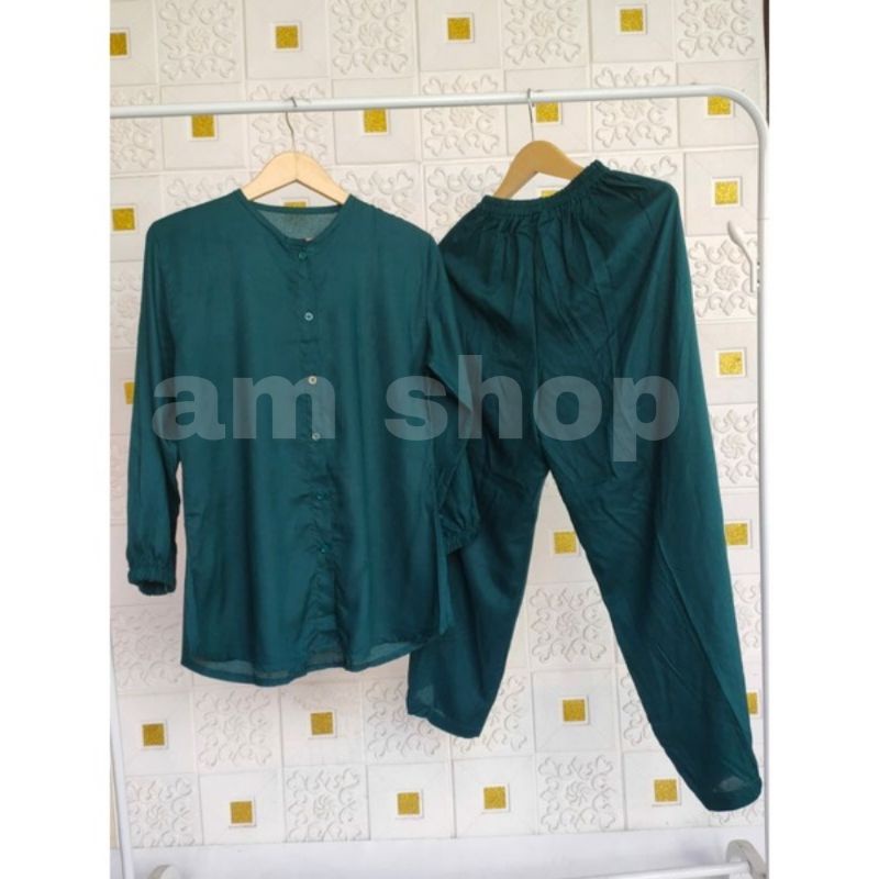 Pajamas Tangan Panjang / ONE SET PIYAMA OBLONG / SLEEPWEAR DAILY SET BEST SELLER RAYON POLOS PREMIUM-5