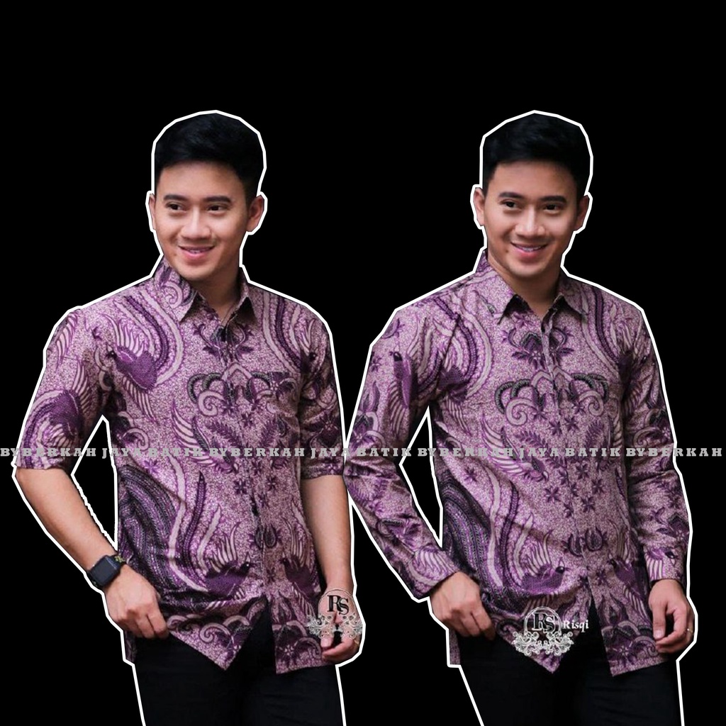 KEMEJA HEM BATIK PRIA LENGAN PANJANG COUPLE HEM KEMEJA PANJANG PENDEK MOTIF IRONMEN UNGU