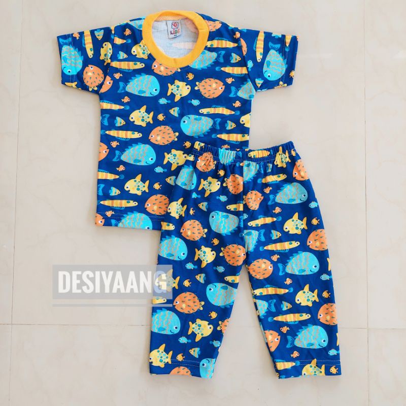 Piyama Bayi QKIDS Size Xs Usia 1 tahun Lengan Pendek Celana Panjang Motif