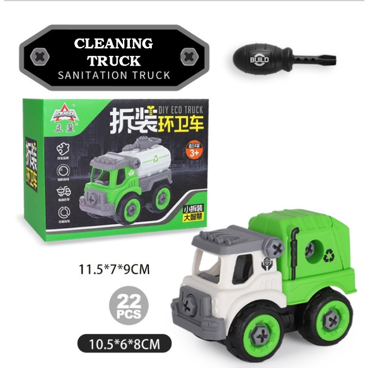 Mainan Anak DIY Bongkar Pasang Merakit Mobil Petani  Kebersihan Pemadam Kebakaran dapat OBENG-Cleaning Truck