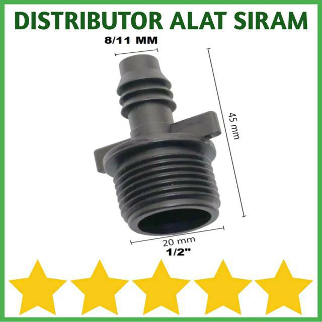 KONEKTOR MALE THREAD 1/2&quot; ADAPTER DRAT LUAR REDUCER 0.5 KE SELANG PE 8 X 11MM