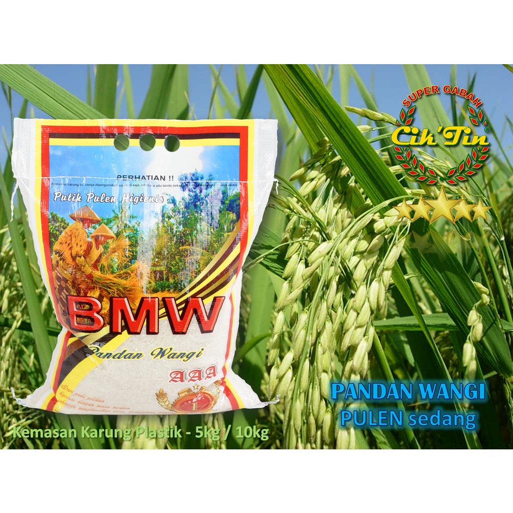 

Cik'Tin Beras - PANDAN WANGI biji beras PANJANG - cap BMW Asli AAA - isi 10 LITER