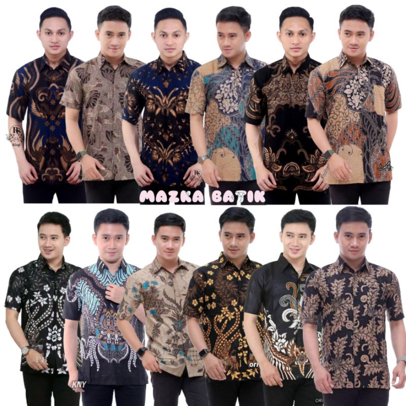 Batik Pria Lengan Pendek Premium MAZKA BATIK HRB026 motif KERATONAN Kode 002 size M L XL XXL