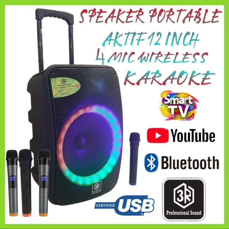 Speaker Portable 3R 12 Inch Goal 12 Karaoke Youtube 4 Mic Wireless