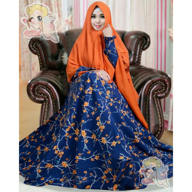Gamis Syari Mayasari Navy Orange