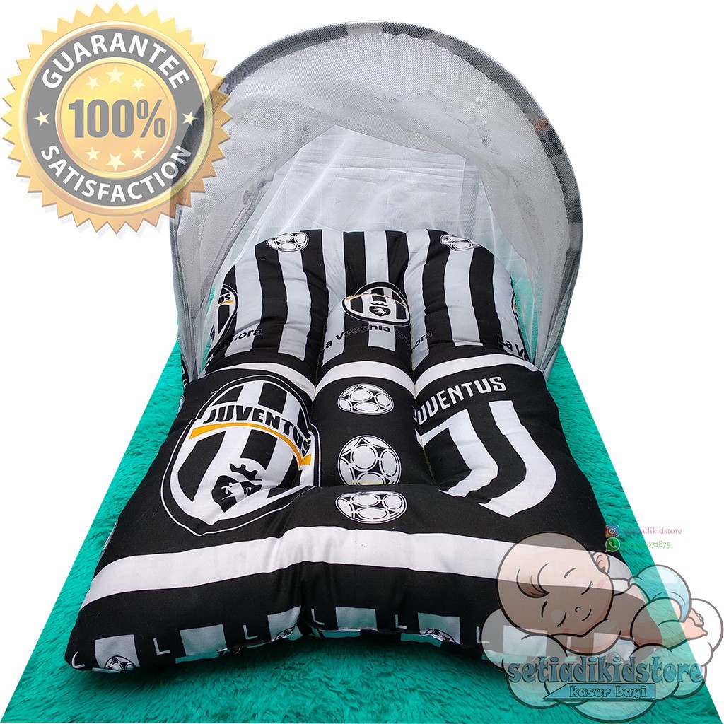 Set Kasur Bayi Kelambu.Bantal Guling Bayi.Kasur Lipat Bess Karakter Juventus JJ New