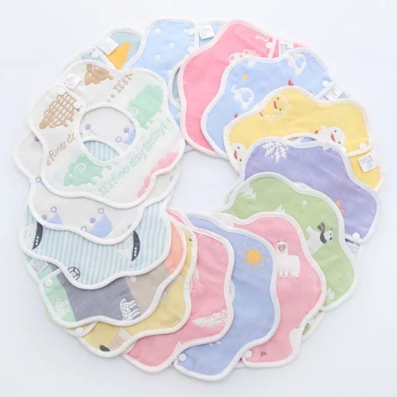 Celemek slabber bayi 360 gauze / Bib bulat tatakan makan iler bayi