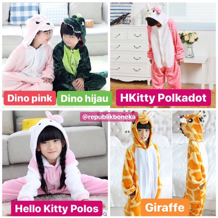 BAJU ONESIE KOSTUM ANAK UNICORN DINO DINOSAURUS SAPI SINGA SHARK HARIMAU PANDA PENGUIN PIYAMA COSPLAY