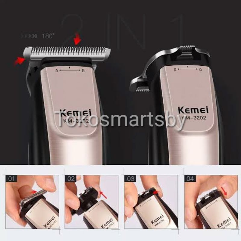 Alat Cukur Rambut 2 in 1 Profesional Kemei KM-3202 Hair Clipper Rechargeable