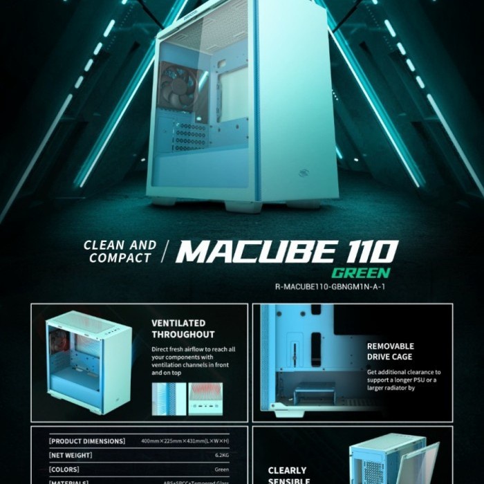 DEEPCOOL MACUBE 110 (Green) / Casing Gaming