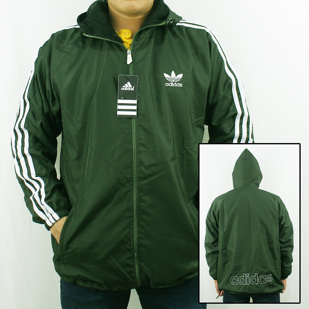 JAKET OLAH RAGA ADIDAS - JAKET PARASUT ADIDAS WINDBREAKER MARUN LIST PUTIH - SWEATER HOODIE PRIA -  