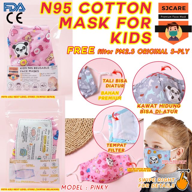 SJCare Masker Anak Premium Kids Katup Respirator FREE FILTER PM 2.5 - Pinky