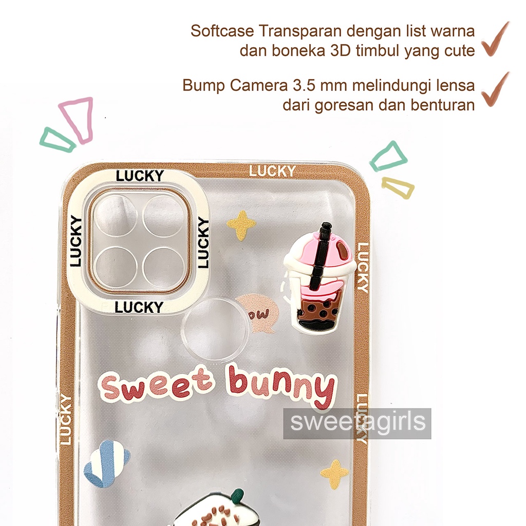 Softcase Transparan dengan boneka Timbul 3D untuk Oppo A15 / Oppo A15s - Sweetacase.id - Casing Lucu - Kesing Cewek - Casing Lembut - Aksesoris Boneka Timbul - Case Bening - Lucu - Gemoy