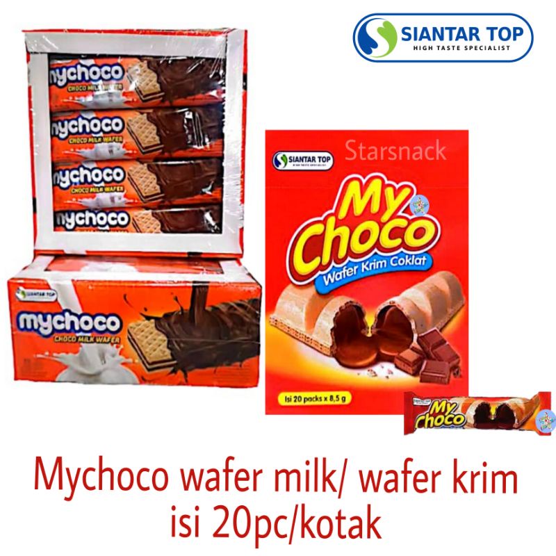 

Siantar Top MyChoco my choco wafer krim/milk isi 20 bj/kotak