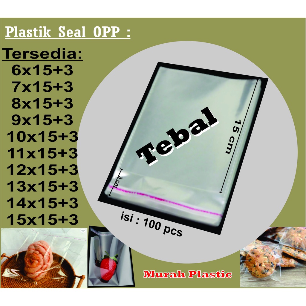 Plastik OPP LEM TEBAL 6X15, 7X15, 8X15, 9X15, 10X15, 11X15, 12X15, 13X15, 14X15, 15X15 isi 100 pcs