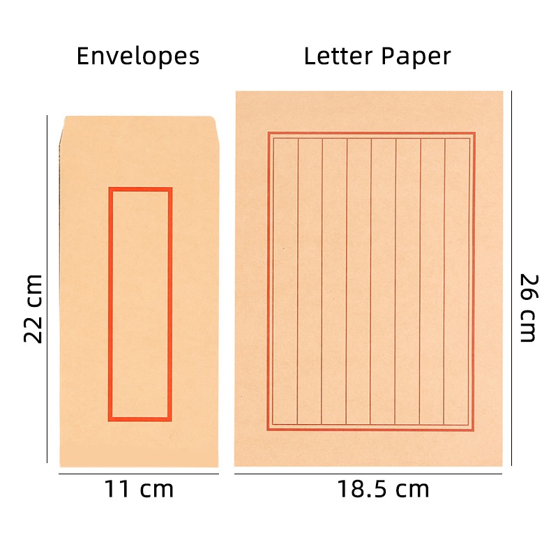 Retro Chinese Style Long Envelope Simple Red Frame Kraft Letter Paper