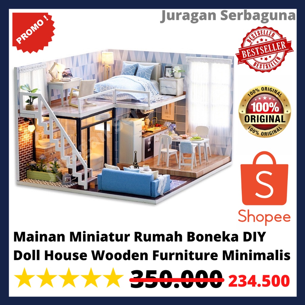 Mainan Miniatur Rumah Boneka DIY Doll House Wooden Furniture Minimalis