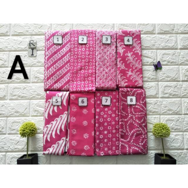 Kain batik cap garutan satu warna pastel, warna pink muda, pink fanta