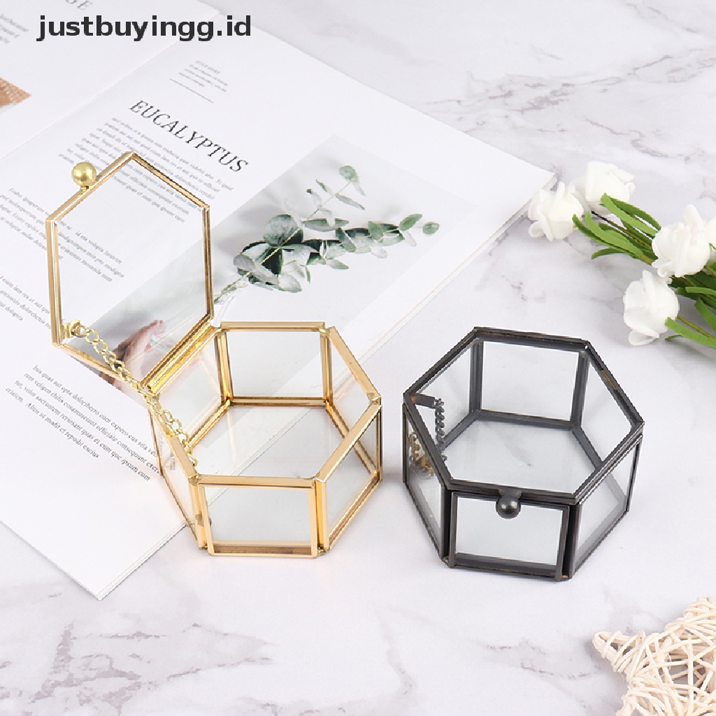 Kotak Holder Penyimpanan Perhiasan Cincin Bentuk Geometris Bahan Kaca