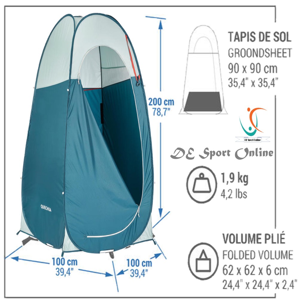 TENDA CAMPING QUECHUA BILIK MANDI 2 DETIK PRODUK IMPORT BILIK MANDI KEMAH ORIGINAL QUECHUA