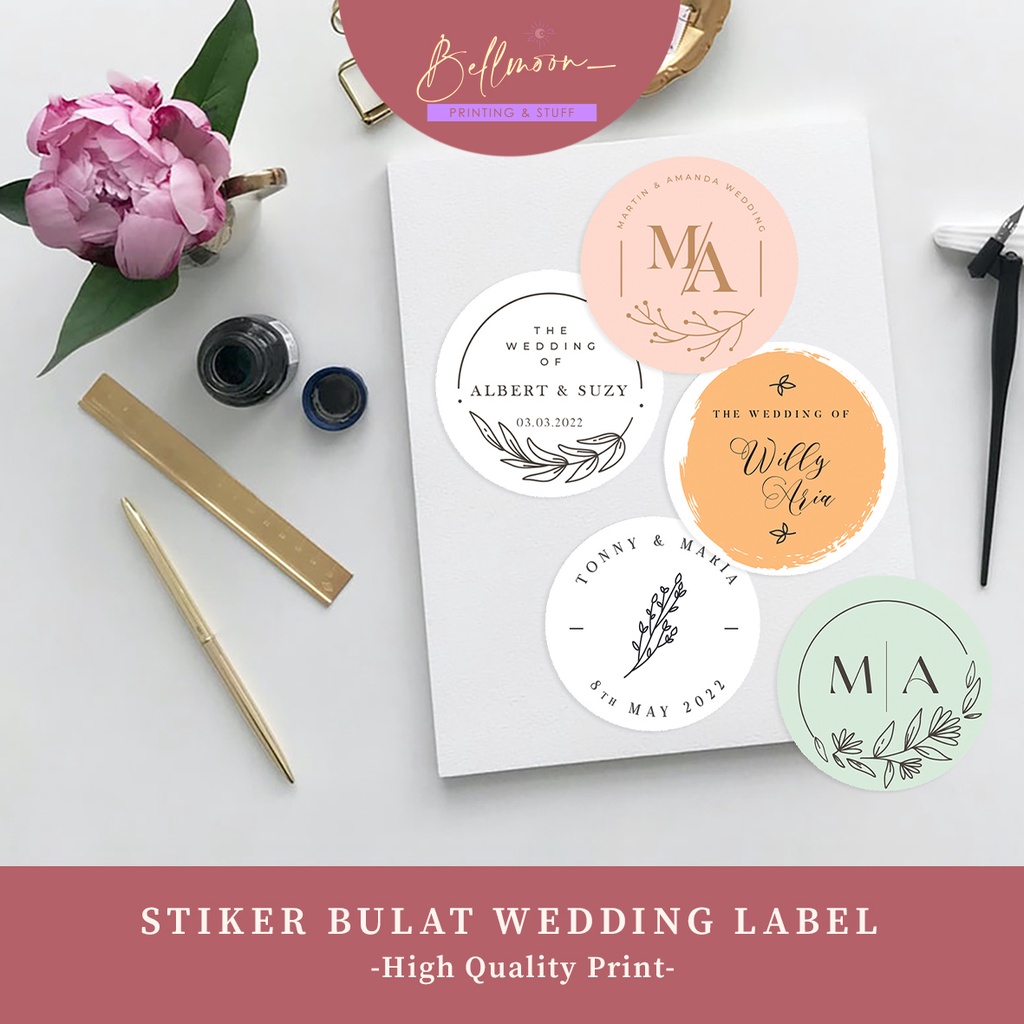 

(Isi 40-245 pcs) Stiker undangan / Stiker wedding inisial nama Custom pernikahan bulat