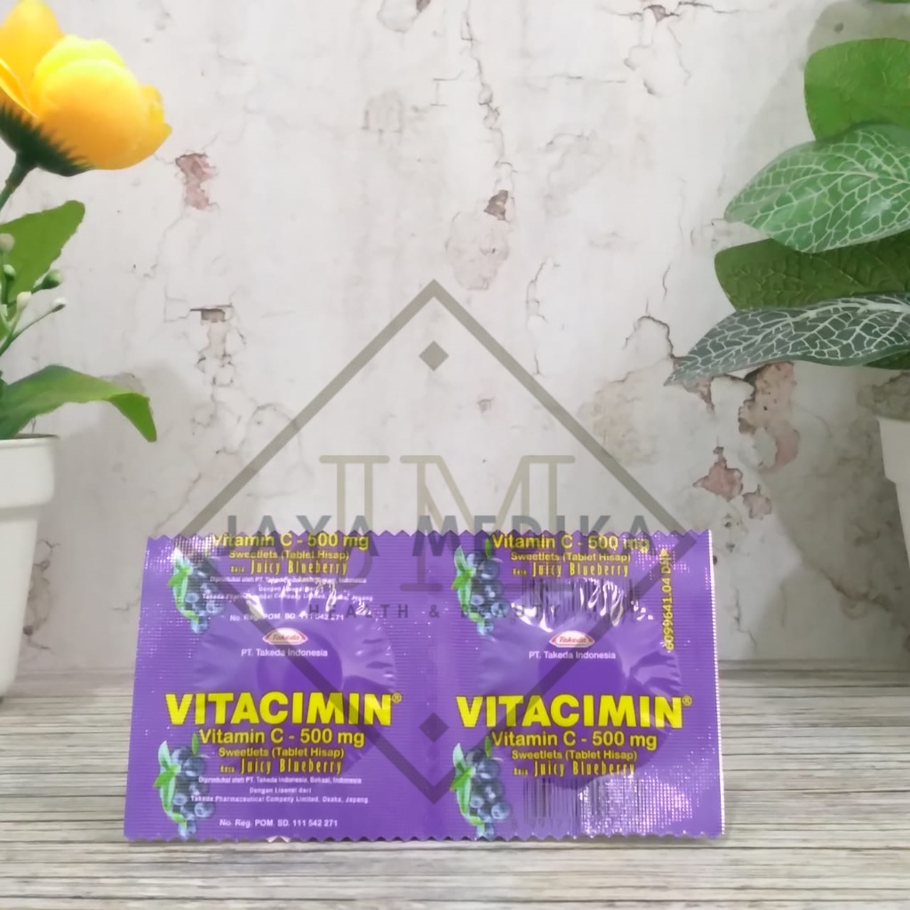 Vitacimin C 500 mg rasa Juicy Blueberry strip isi 2 Tablet