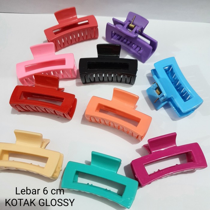 JR21 Jepit Rambut KOTAK GLOSSY WARNA WARNI Gaya Korea Hair Clip Import