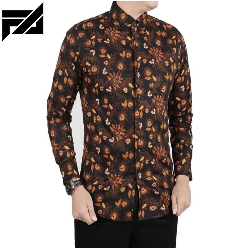 TERBARU VM Kemeja Batik Modern Batik Pria Panjang - Hitam M