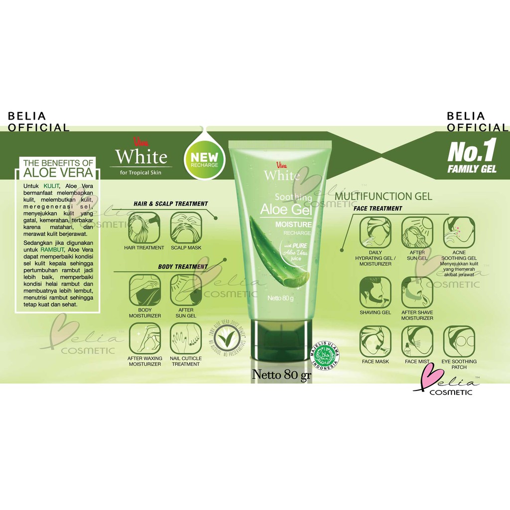 ❤ BELIA ❤ VIVA Soothing Aloe Gel Moisture 80g | gel lidah buaya aloevera HALAL