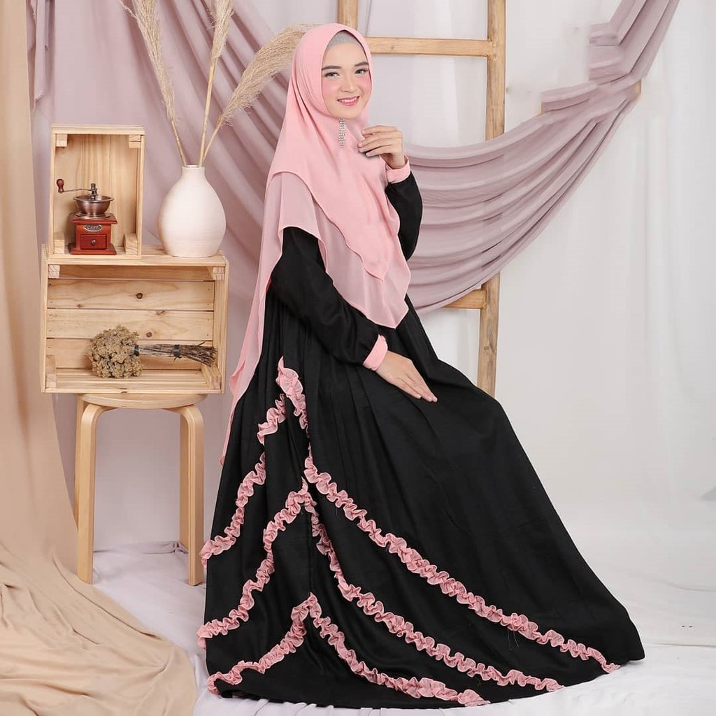 Humaira Dress Syari - Gamis Polos Cewek Size Jumbo Lemonskin Elegan Kekinian