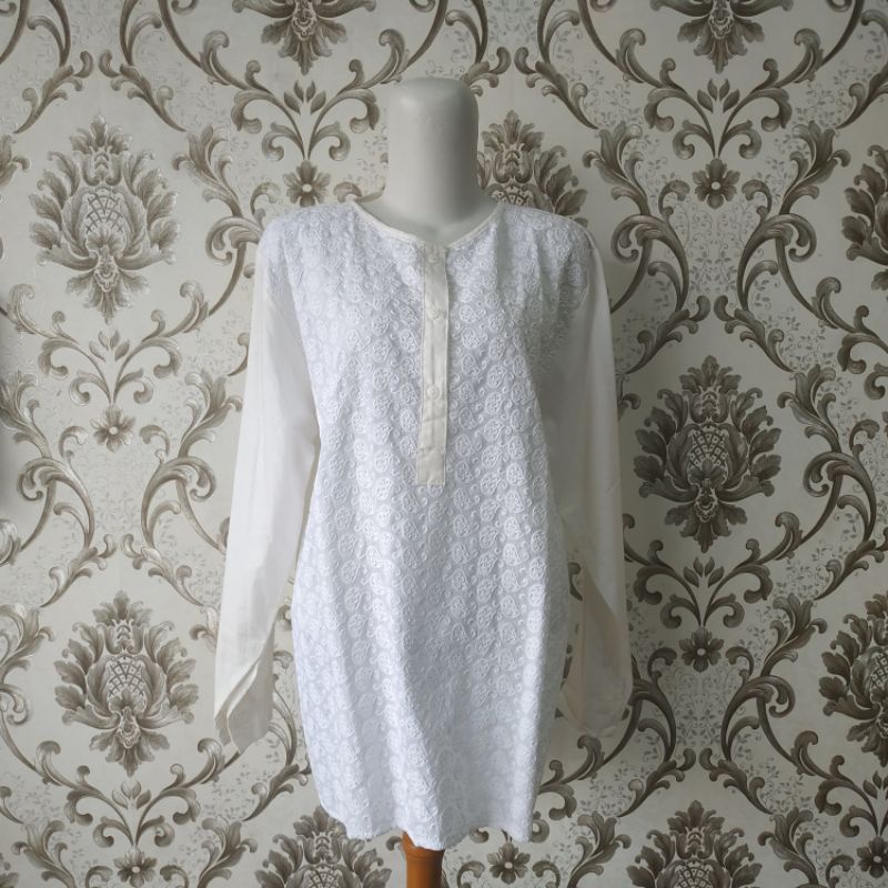 Baju Blouse Polos Putih/ Baju Blus Putih/Baju Atasan pendek motif Bunga