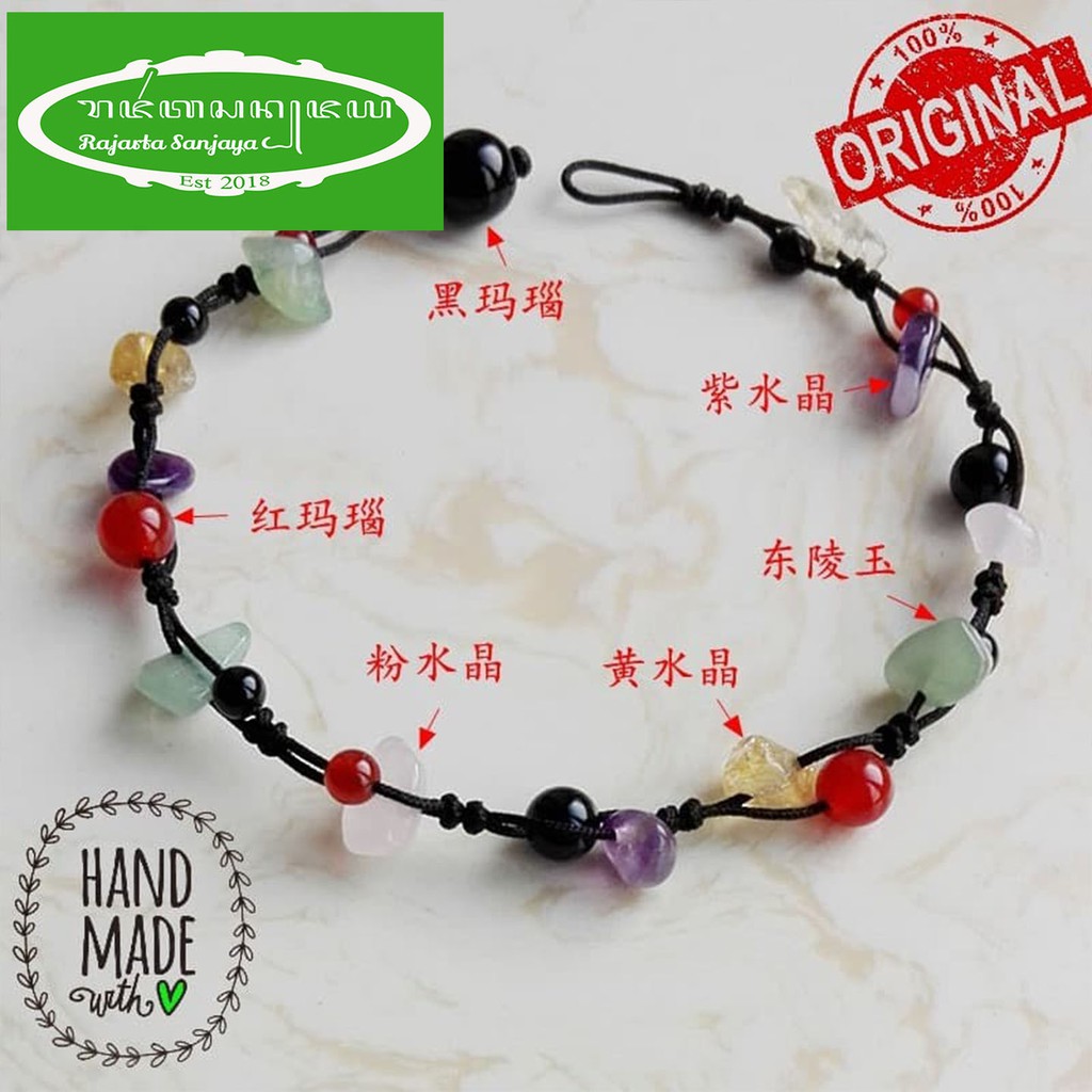 Gelang Handmade Rajarta Kaki Tangan Keberuntungan Kristal Warna Warni Alami