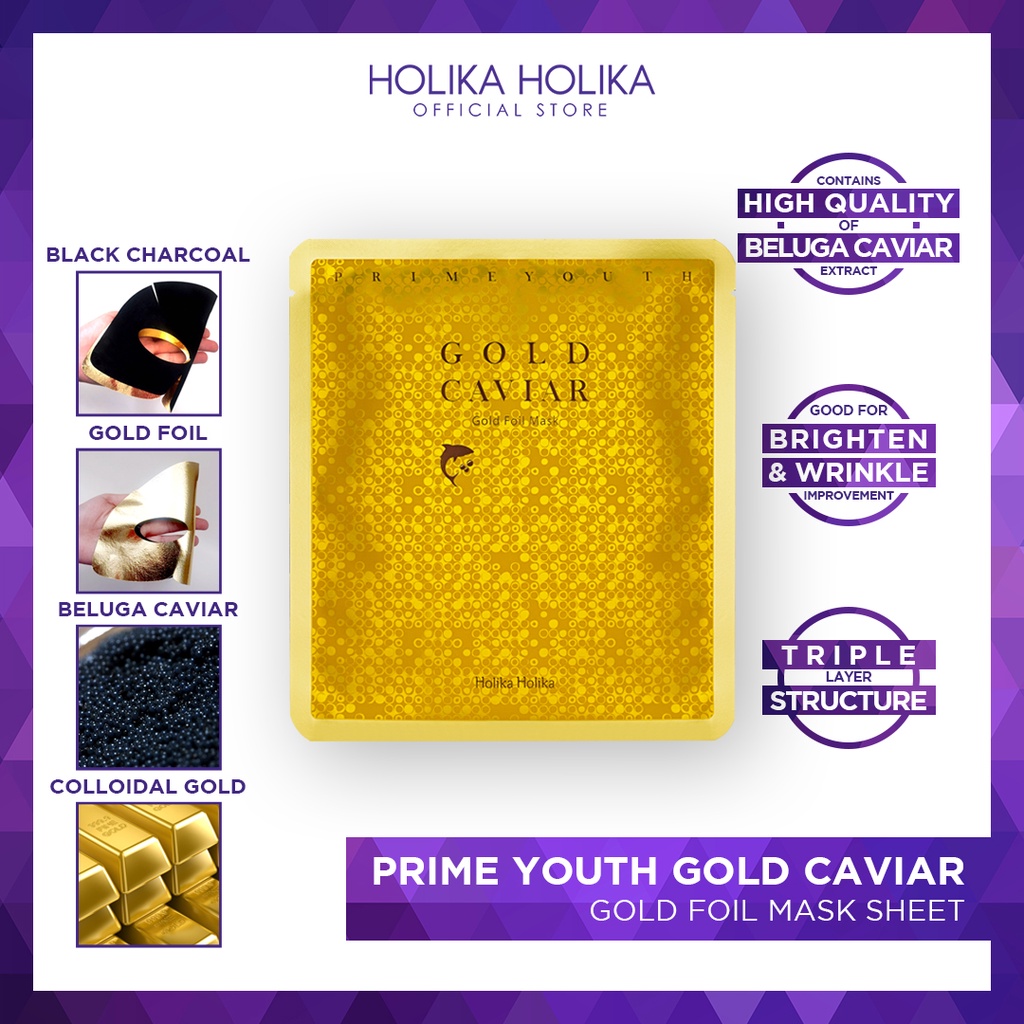 Holika Holika Prime Youth Gold Caviar Gold Foil Mask | Masker Wajah Emas
