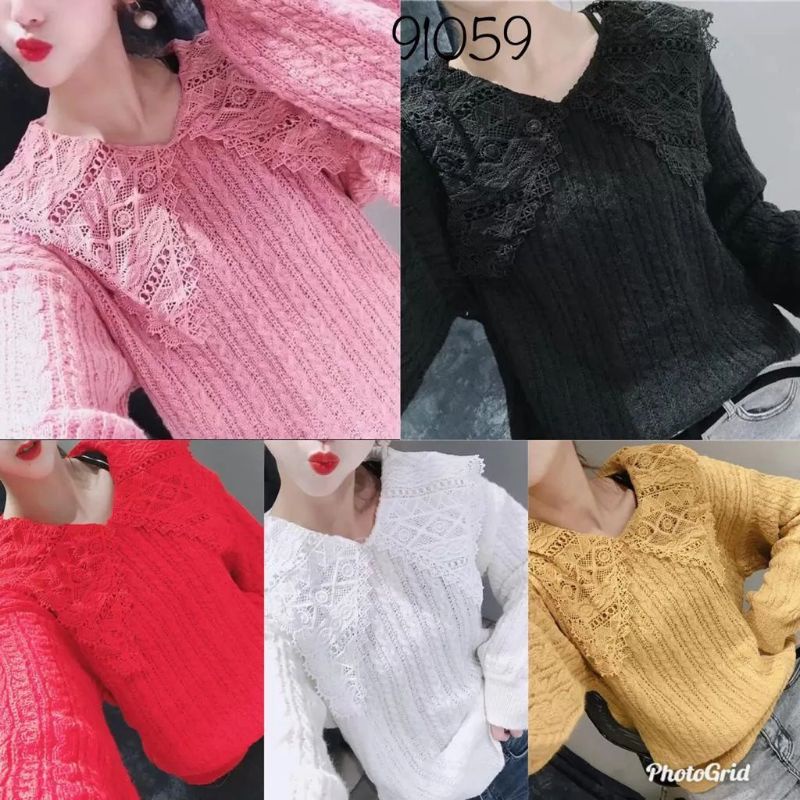 Atasan Sweater Rajut Import Renda Korea style