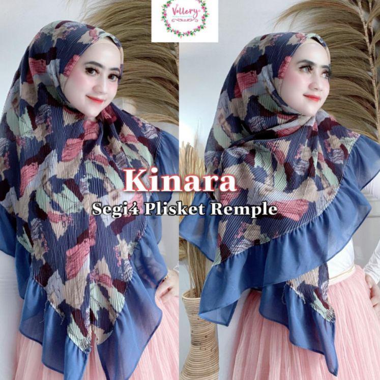 Model Keren Jilbab Segi Empat Plisket Motif Kinara Ori Vallery
