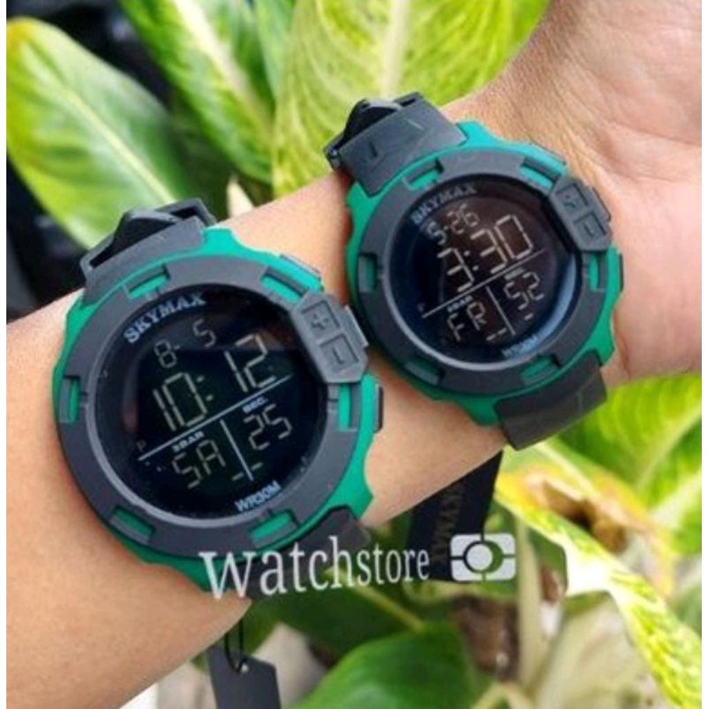 Jam Netizen Jam Tangan Skymax Jam Tangan Pria Tahan Air Menyelam Jam Tangan Couple Sepasang Free Baterai Box Analog Baterai Jam Tangan Waterproof-Hijau wanita