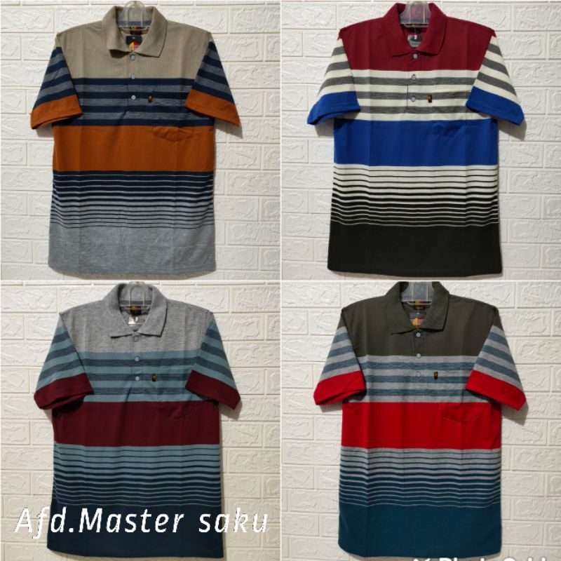 kaos kerah pria dewasa saku motif salur lengan pendek XL allsize