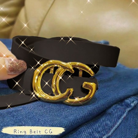 CG Ring Belt / GC Belt / GG Belt Logo Sabuk Wanita Klasik Warna Hitam Choco White