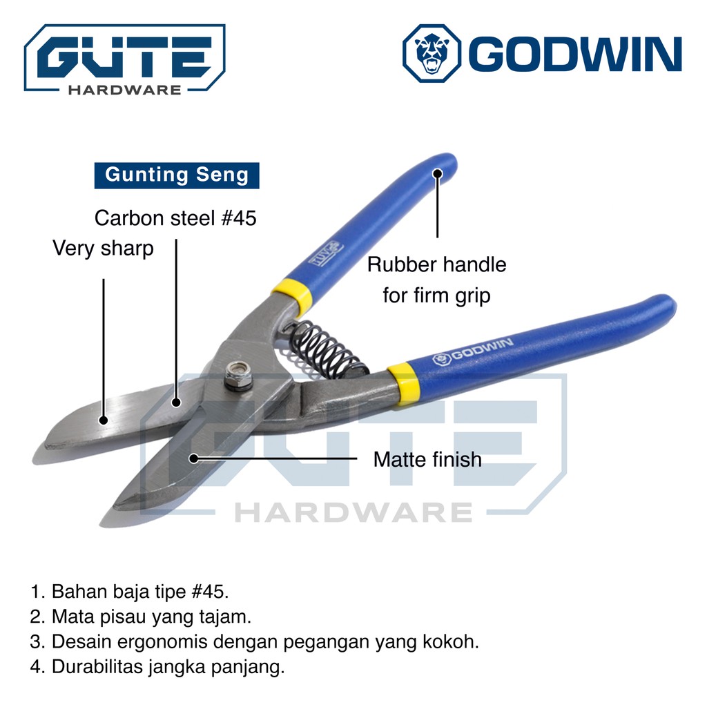 Gunting Seng / Baja Ringan “GODWIN” Carbon Steel  45 Asli! (Multifungsi)