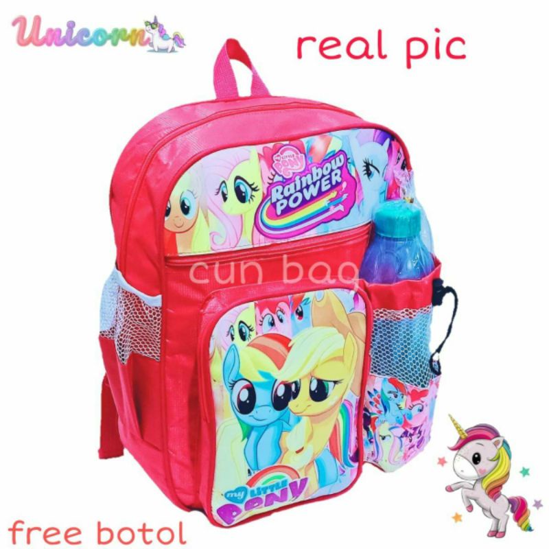 Tas Ransel Anak Karakter LOL Frozen Unicorn Free Botol Minuman Tas Anak