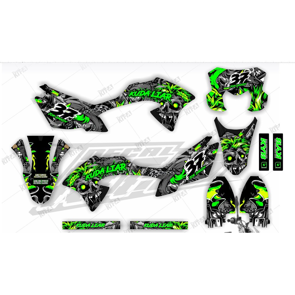 DECAL STIKER KLX 150 BF DEKAL VARIASI STRIPING CUSTOM FULLBODY HIJAU SUPERMOTO KEREN
