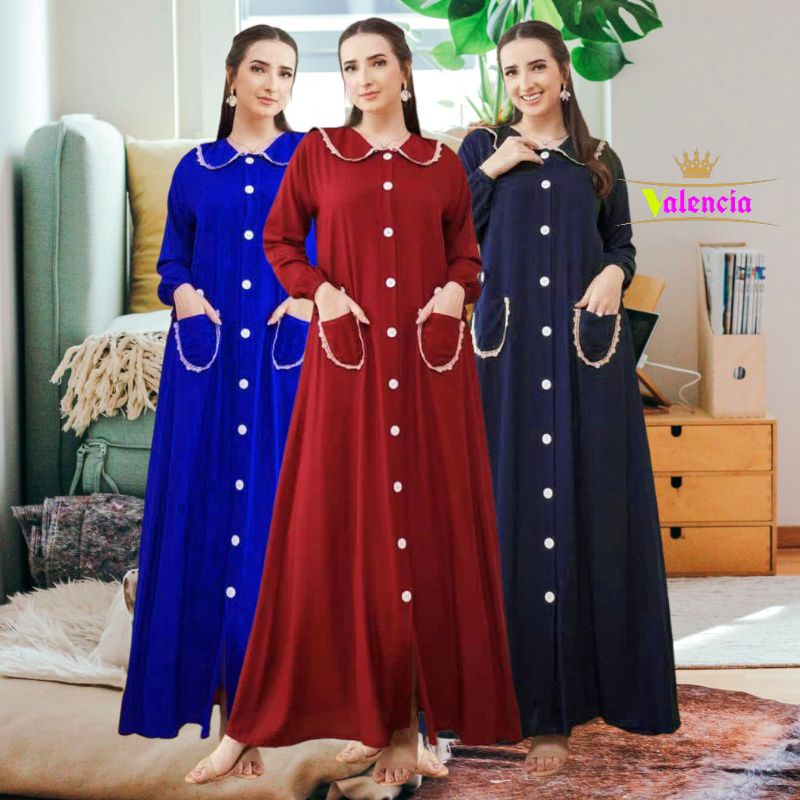 Gamis Terbaru Renda Dlusia Melly Rayon Premium Dress Wanita Kerah Peterpan Longdress Full Kancing LD 115 cm