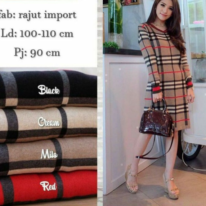 Dress Burberry Fashion Wanita Rajut Import