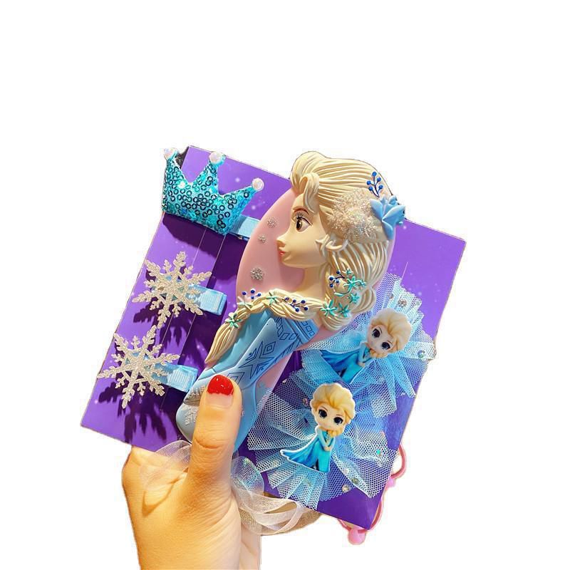 Paket Aksesoris rambut Frozen Elsa anak 6 in 1 sisir ikat rambut jepitan gift ulang tahun perempuan