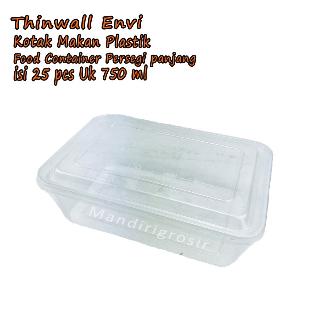 Thinwall Envi * Kotak Makan Plastik * Food Container Persegi panjang * isi 25 pcs * uk 750 ml