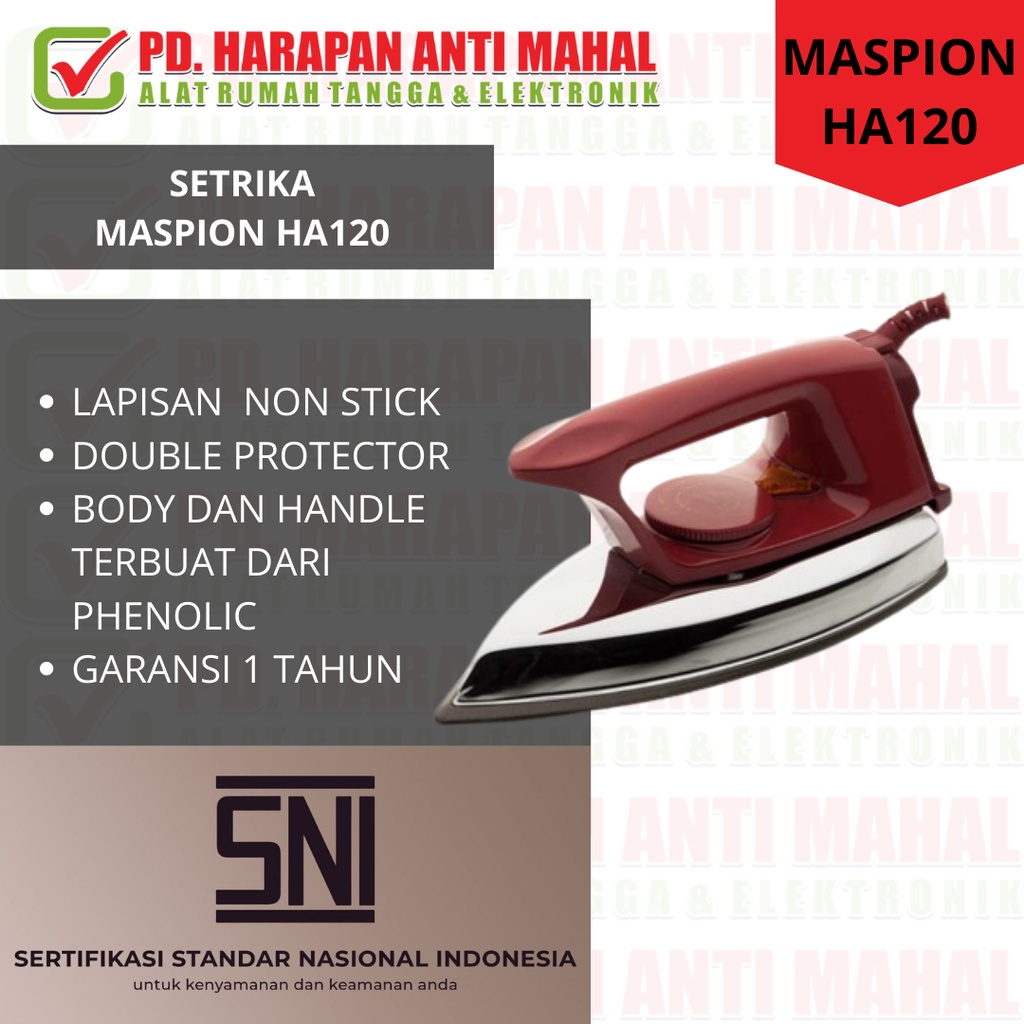 SETRIKA MASPION HA120/ SETRIKA MODERN MASPION HA120/ SETRIKA MURAH MASPION HA120/ SETRIKA BAJU MASPI