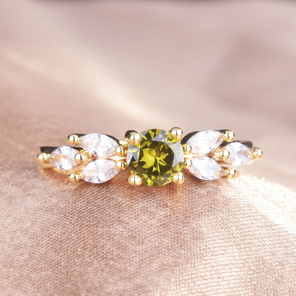 Korea Vintage Sederhana Peridot Berlapis Emas S925 Sterling Silver Zircon Wanita Fashion Perhiasan Mewah Pernikahan Pertunangan Rings Teleskopik Ukuran
